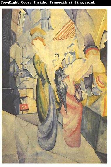 August Macke Bright woman in front of a hat store